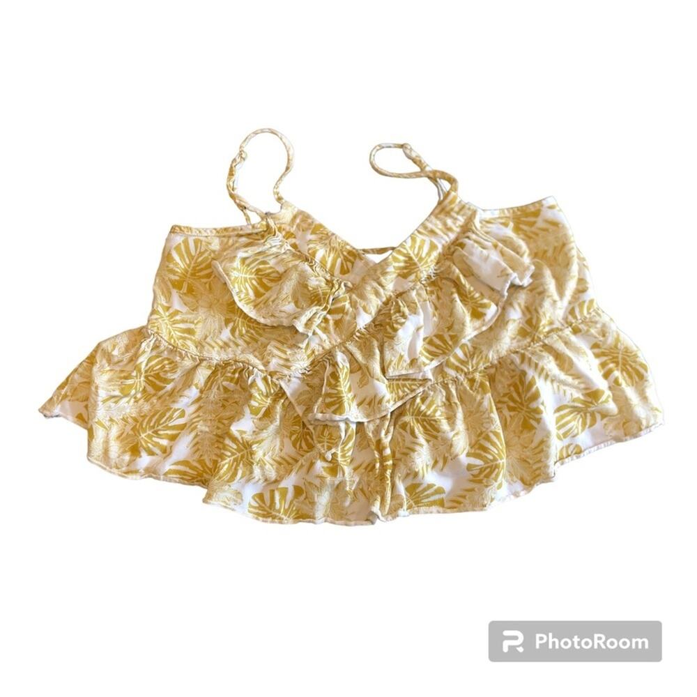 SBetro Crop Top Babydoll Ruffle Tropical Hawaiian Festival Bohemian Tank Medium